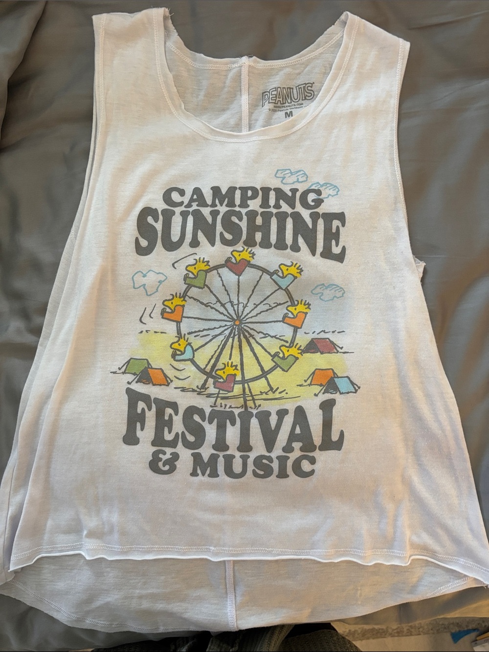 Peanuts White Graphic 'Camping Sunshine Festival & Music' Kids Tank